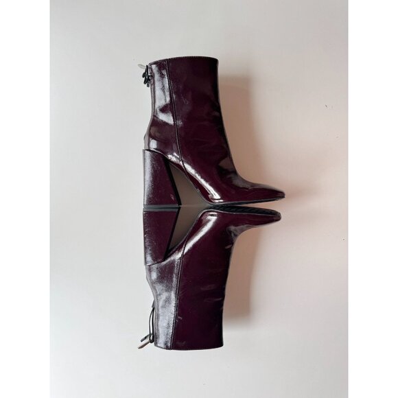 NWOT ZARA Dark Burgundy Patent Faux Leather Block Heel Ankle Boots, Size 40 - Picture 10 of 14